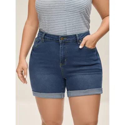 Bloomchic Women's Plus Size Classic Skinny-fit Folded Hem Denim Shorts Darkindigo Non High Rise Medium Stretch In Purple
