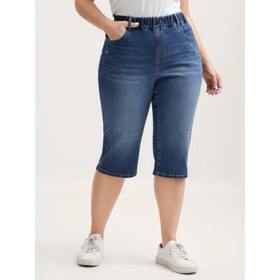 Bloomchic Women's Plus Size Classic Wash Stretchy Waist Skinny-fit Jeans Denimindigo Elastic Waist Straight Fi