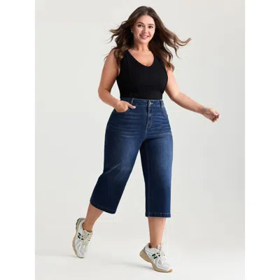 Bloomchic Women's Plus Size Classic Wide-leg Capri Jeans Blue Not Graphics Non Wide Leg High Stretch 12/l