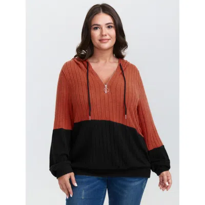 Bloomchic Women's Plus Size Color Block Half-zipper Hoodie Black Casual 10/m