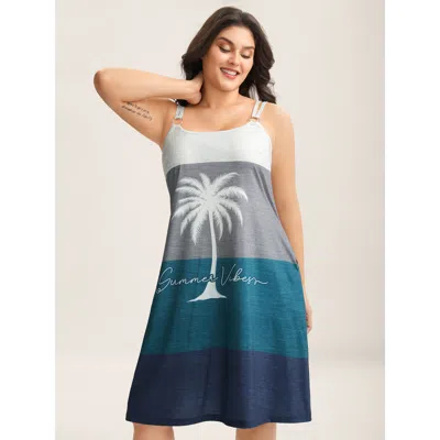 Bloomchic Women's Plus Size Color Block Island Print Knit Mini Dress Multicolor Casual Mini Non Strapless 10/m
