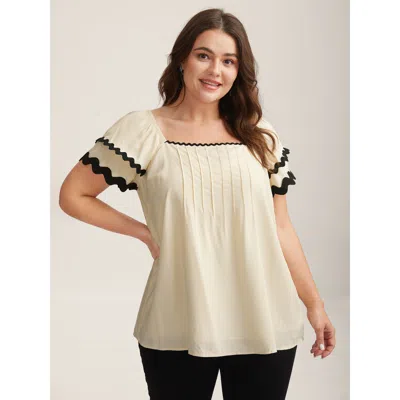 Bloomchic Women's Plus Size Color Block Layered Sleeve Blouse Ivory Non Vacation Cap Sleeve 26/4x In White