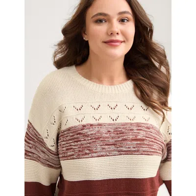 Bloomchic Women's Plus Size Color Block Textured Cut-out Sweatshirt Rust Long Sleeve 22-24/3x In Brown