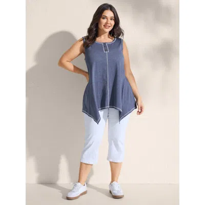 Bloomchic Women's Plus Size Color Contrast Asymmetrical Hem Tank Top Indigo Casual A-line 12/l In Purple