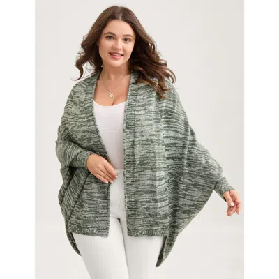 Bloomchic Women's Plus Size Color Contrast Dolman Sleeve Knit Cardigan Darkgreen Long Sleeve 14-16/1x In Green