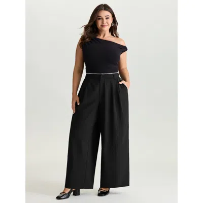 Bloomchic Women's Plus Size Color Contrast Edge Straight-leg Pants Black Straight Fit Mid Rise Office 22-24/3x