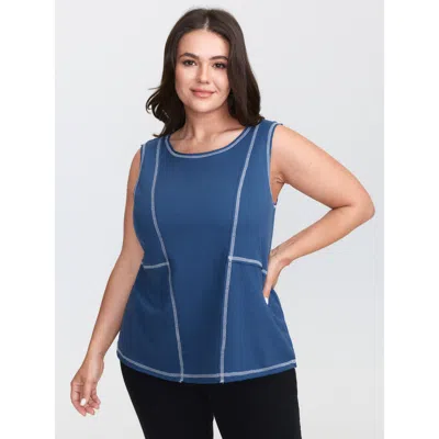 Bloomchic Women's Plus Size Color Contrast Edges Tank Top Stone Casual Fitted Fit & Flare Scoop Neck 10/m In Gray