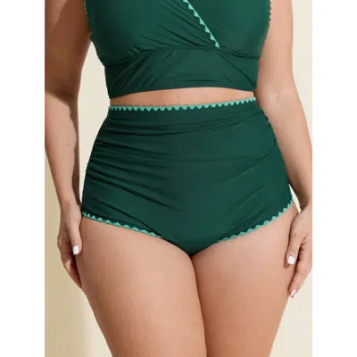 Bloomchic Women's Plus Size Color Contrast Embroidered Edge Bikini Bottoms Darkgreen Solid Booty Colorblock El In Green