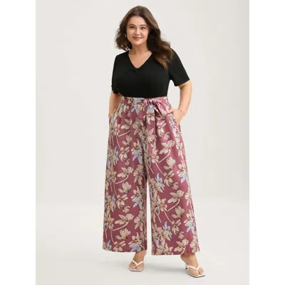 Bloomchic Women's Plus Size Color Contrast Floral Belted Jumpsuit Rosered Elegant 28/5x