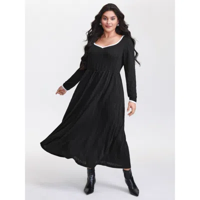 Bloomchic Women's Plus Size Color Contrast Pockets Knit Maxi Dress Black Elegant Maxi 10/m