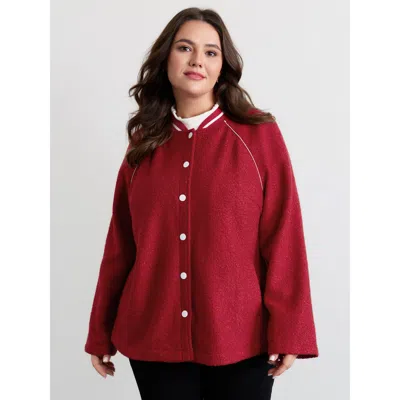 Bloomchic Women's Plus Size Color Contrast Raglan Sleeve Button Coat Scarlet Colorblock H-line 10/m In Red