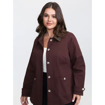 Bloomchic Women's Plus Size Color Contrast Relaxed-fit Pockets Jacket Maroon Patchwork Straight Fit 12/l In Burgundy