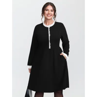 Bloomchic Women's Plus Size Color Contrast Ruffled Mini Dress Black Color Block Midi Elegant Colorblock 12/l