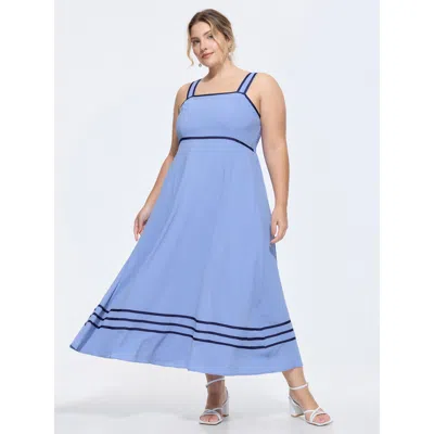 Bloomchic Women's Plus Size Color Contrast Shirred Wide Straps Maxi Dress Bluepurple Stripes Maxi Elegant Colo In Purple