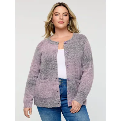 Bloomchic Women's Plus Size Color Gradient Buttons Knit Cardigan Heather Long Sleeve 18-20/2x In Gray