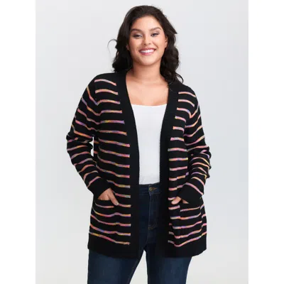 Bloomchic Women's Plus Size Color Gradient Heather Pockets Knit Cardigan Black Long Sleeve 12/l