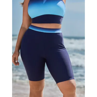 Bloomchic Women's Plus Size Color Gradient High-waisted Swim Shorts Indigo Gradient Dyeing Short Fully Elastic In Purple