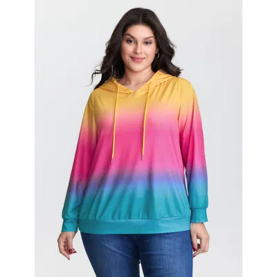 Bloomchic Women's Plus Size Color Gradient Stretchy Hem Hoodie Multicolor Not Graphics Casual Hooded Neck 10/m