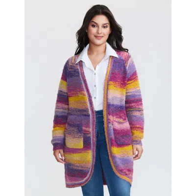 Bloomchic Women's Plus Size Color Gradient Textured Open-front Knit Cardigan Deeppurple Long Sleeve 18-20/2x