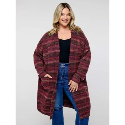 Bloomchic Women's Plus Size Color Gradient Textured Pockets Knit Cardigan Deepred Long Sleeve 12/l In Red