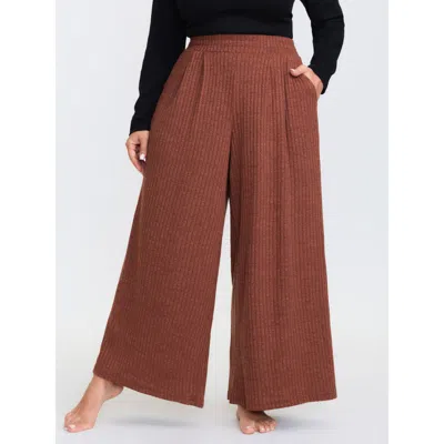 Bloomchic Women's Plus Size Color Mix Knit Textured Lounge Bottoms Rust Full 12/l In Brown