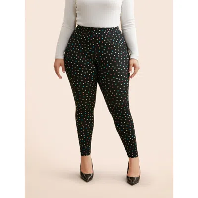 Bloomchic Women's Plus Size Color Polka Dot Mid Rise Skinny Leggings Black Medium Stretch Skinny Fit Mid Rise 