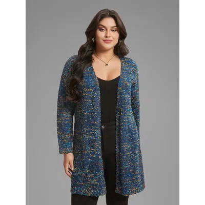 Bloomchic Women's Plus Size Color Textured Open Front Cardigan Indigo Long Sleeve V-neck 10/m In Purple