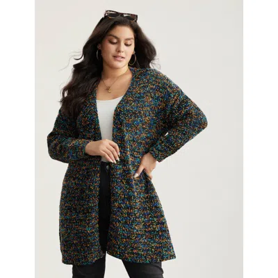 Bloomchic Women's Plus Size Color Textured Open Front Cardigan Multicolor Long Sleeve V-neck 10/m