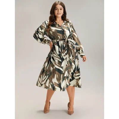 Bloomchic Women's Plus Size Colorblock Contrast Belted Button Through Dress Multicolor Office Belted 22-24/3x