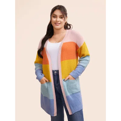 Bloomchic Women's Plus Size Colorblock Contrast Drop Shoulder Pocket Cardigan Multicolor Long Sleeve 18-20/2x