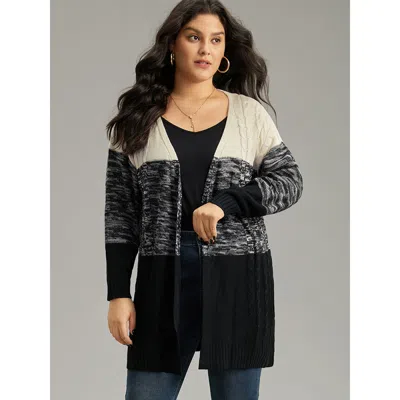 Bloomchic Women's Plus Size Colorblock Contrast Heather Open Front Cardigan Black Long Sleeve 12/l