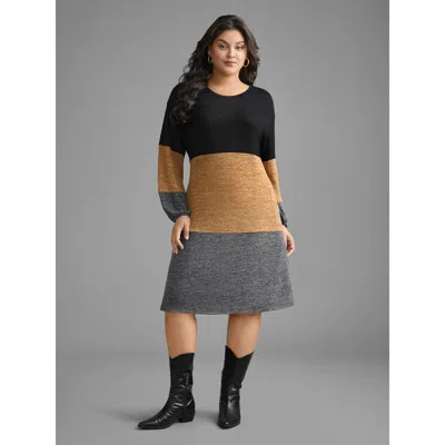 Bloomchic Women's Plus Size Colorblock Contrast Heather Pocket Knit Dress Multicolor Everyday Short Colorblock