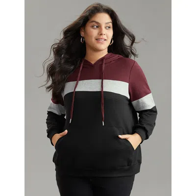 Bloomchic Women's Plus Size Colorblock Contrast Hooded Kangaroo Pocket Sweatshirt Multicolor Plain Everyday 12