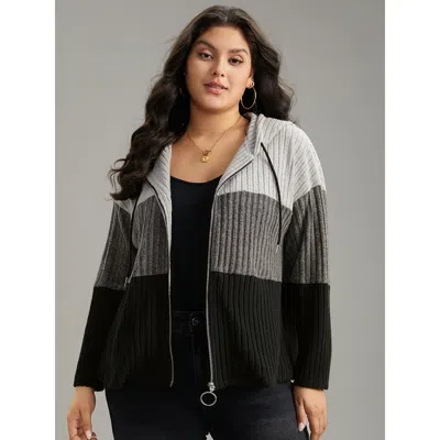 Bloomchic Women's Plus Size Colorblock Contrast O Ring Zipper Jacket Gray Colorblock 14-16/1x