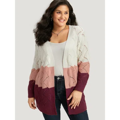 Bloomchic Women's Plus Size Colorblock Contrast Open Front Eyelet Cardigan Multicolor Long Sleeve 14-16/1x