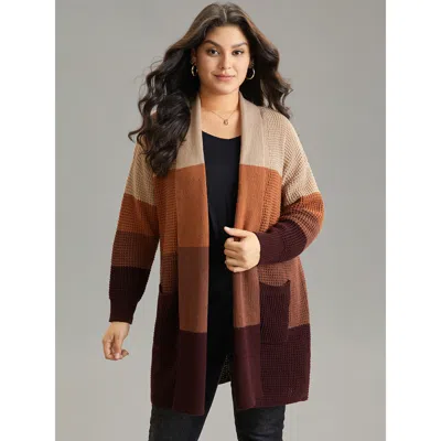 Bloomchic Women's Plus Size Colorblock Contrast Pocket Open Front Cardigan Multicolor Long Sleeve 10/m