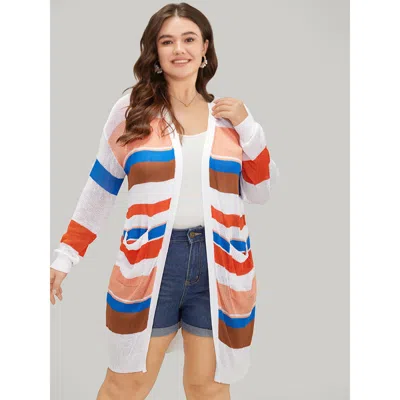 Bloomchic Women's Plus Size Colorblock Contrast Pocket Tunic Open Front Cardigan Multicolor Long Sleeve 22-24/
