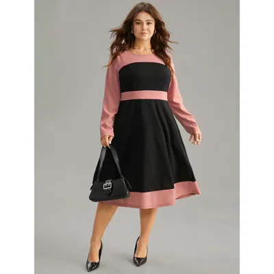 Bloomchic Women's Plus Size Colorblock Contrast Ruffle Hem Dress Black Office Colorblock 14-16/1x