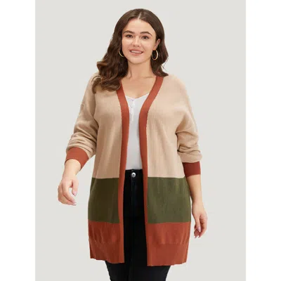 Bloomchic Women's Plus Size Colorblock Contrast Split Side Cardigan Multicolor Long Sleeve 12/l