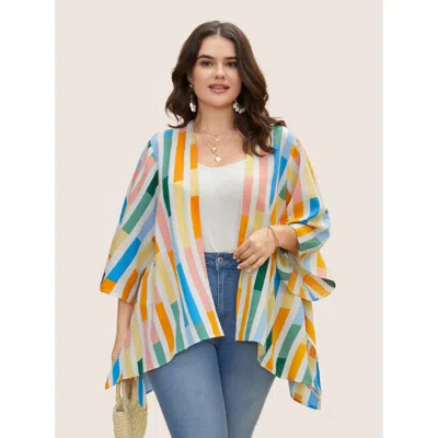 Bloomchic Women's Plus Size Colorblock Contrast Split Side High Low Hem Kimono Multicolor Slit H-line 10/m