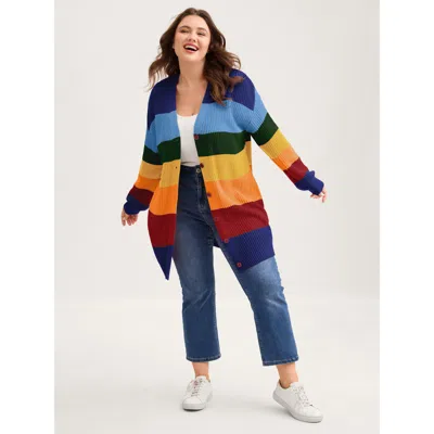 Bloomchic Women's Plus Size Colorblock Contrast Texture Button Cardigan Indigo Long Sleeve V-neck 22-24/3x In Purple