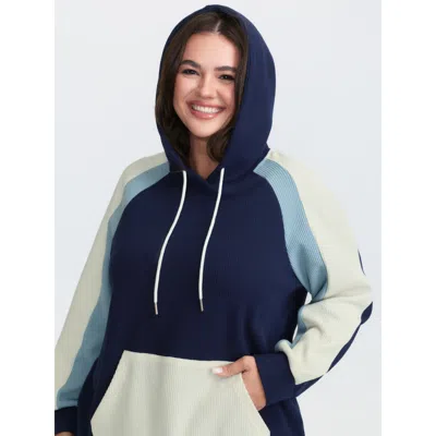 Bloomchic Women's Plus Size Colorblock Cozy Raglan Sleeve Hoodie Multicolor Not Graphics Casual Hooded Neck 12