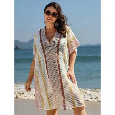 Bloomchic Women's Plus Size Colorblock Cut-out Knit Swim Cover-up Mistyrose Long Sleeve 12/l