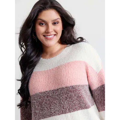 Bloomchic Women's Plus Size Colorblock Faux Mink Fur Pullover Crepe Not Graphics Long Sleeve Round Neck 10/m