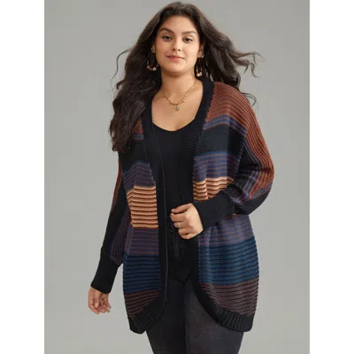 Bloomchic Women's Plus Size Colorblock Heather Batwing Sleeve Curved Hem Cardigan Multicolor Long Sleeve 12/l
