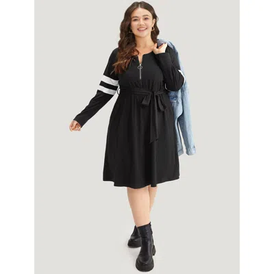 Bloomchic Women's Plus Size Colorblock Patchwork Zipper Belted Dress Black Dailywear Belted 14-16/1x