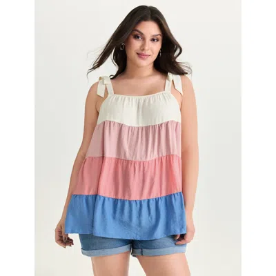 Bloomchic Women's Plus Size Colorblock Pleated Tiered Blouse Multicolor Casual A-line 10/m