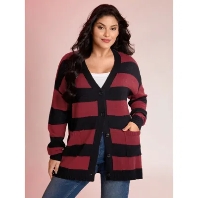 Bloomchic Women's Plus Size Colorblock Pockets Button Straight-front Cardigan Black Long Sleeve 14-16/1x