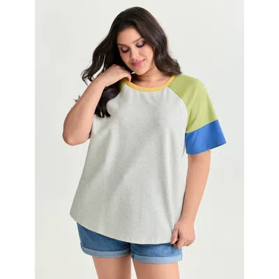 Bloomchic Women's Plus Size Colorblock Raglan Sleeve Plain T-shirt Multicolor Non Casual Short Sleeve 22-24/3x