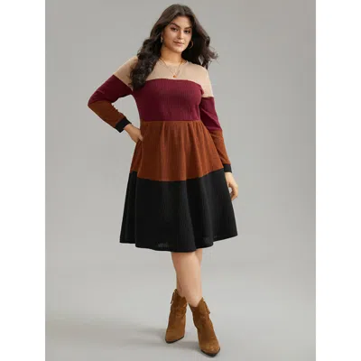 Bloomchic Women's Plus Size Colorblock Rib Knit Pocket Patchwork Dress Multicolor Everyday Rib Knit 28/5x